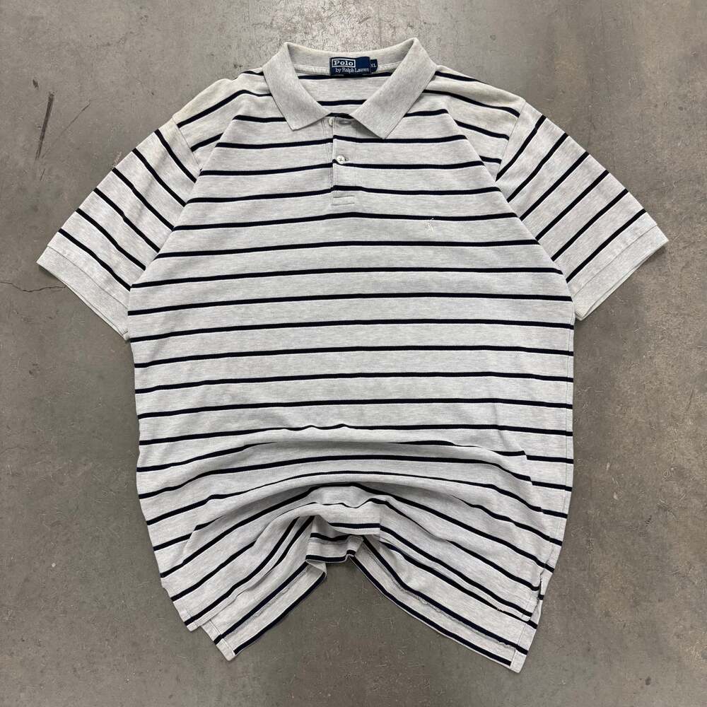 Polo Ralph Lauren Gray Navy Striped Polo Shirt XL Classic Preppy